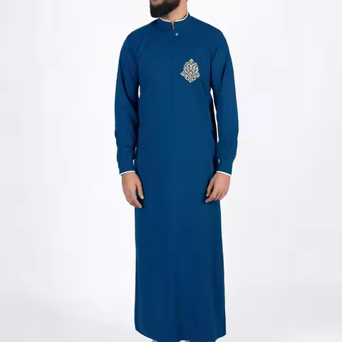 2025 Muslim Dubai Kaftan Abaya JUBAH Robe Embroidery Ethnic Style Moroccan Men's Robe with Pocket