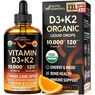 Vitamin D3 K2 USDA Organic Drops - Vitamin D3 10000 IU & K2 as MK-7 120mcg - Immune & Mood port, Bon
