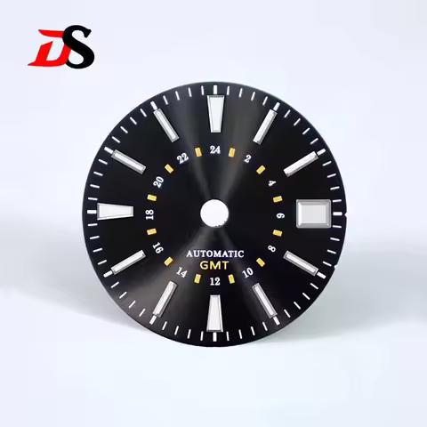 28.5MM Sunburst GS MOD 24h GMT Dial Gold/Silver Index for NH34 Movement Blue Lume No Logo