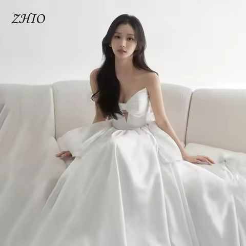 ZHIO Exquisite Sweetheart Collar Wedding Dress Sleeveless Bow Ball Gown Korea Wedding Dress Photo Sh