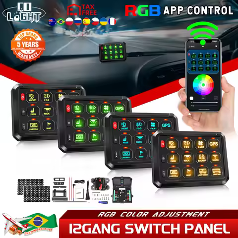 COLIGHT RGB APP 12Gang Switch Panel Multifunction Toggle Switch Button Auxiliary Control Box Electro