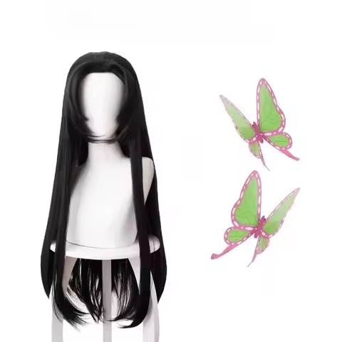 Anime Kochou Kanae Wig Kimetsu no Yaiba Cosplay Synthetic Black Long Heat Resistant Synthetic Hair W