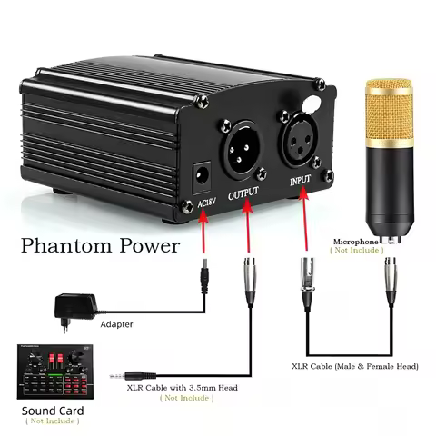 48V Phantom Power Supply With XLR Audio Cable, Condenser Mic Power Adapter For BM800 BM850 Microphon