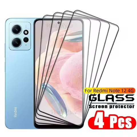 4PCS For Redmi Note 12 4G Glass Xiaomi Redmi Note 12 4G Tempered Glass Full Cover Glue Screen Protec