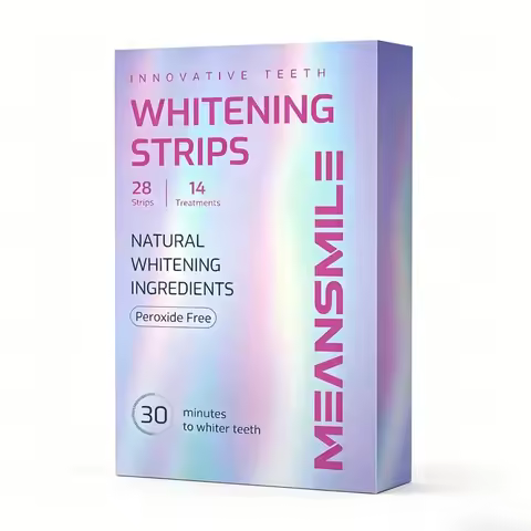 MEANSMILE Peroxide-Free Teeth Whitening Strips - 28 Strips (14 Treatments) | Natural Whitening, 30-M