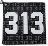 Detroit 313 Area Code Magnetic Golf Towel with Carabiner Clip - 18"x18" Premium Microfiber Towel for