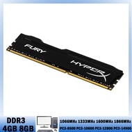 HyperX FURY DDR3แรม4GB 8GB 1866MHz 1600MHz 1333MHZ 1066MHZ หน่วยความจำเดสก์ท็อป240พินโมดูลหน่วยความจำ DIMM 1.5V แรม DDR3โมดูลหน่วยความจำ