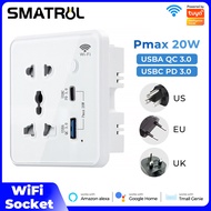 Tuya ปลั๊กติดผนังอัจฉริยะ Wifiที่ชาร์จเร็วกระจกนิรภัยปลั๊กแบบ UK อเมริกาชาร์จไฟ Usb 3.0ตั้งเวลาได้ไฟ