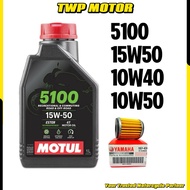 MOTUL 5100 4T 15W50 10W40 10W50 Semi Synthetic Technosynthese Ester Motorcycle Engine Oil 1L Minyak 
