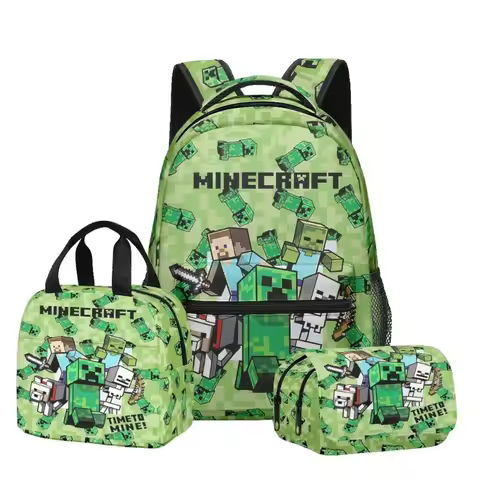 Minecraft 3D Printed Backpack Set With Lunch Bag Pencil Case Large Capacity Durable Lightweight For 