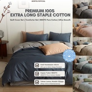 24hours 【Ortoly Premium ELS 1800TC Cotton Two Tone Bedsheet 】Quilt Cover Comforter Set 40CM Deep Poc
