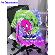 Plus-size Tie-dye Tweety Bird & Letter Print Casual T-Shirt - Ideal for Summer