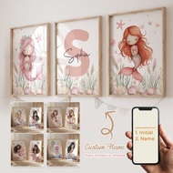 3pcs/Set Personalized Mermaid Ocean Kids Name Canvas Poster Wall Art, Custom Name Poster For Home De