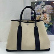 Hermes愛馬仕 Garden Party花園包36米色深藍 D刻