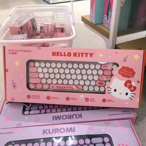 Anime Sanrio Hello Kitty Wireless Keyboard Cinnamoroll Melody Keyboard Usb Connection Cute Cartoon K