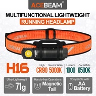 H16 Acebamm น้ำหนักเบามาก AA ไฟ LED มุมขวาไฟฉาย EDC 5000K CRI 90/6500K 1000 Lumens