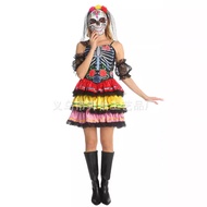 ชุดแฟนซี ผีสาว หัวกะโหลก เม็กซิกัน พรอพ ปาร์ตี้ ฮาโลวีน Sugar Skull Girl Day of the Dead Cosplay Cos