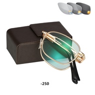Photochromic Myopia Glasses Men Foldable Minus -50 75 -100 to -600 Far Sight Eyewear Change to Grey UV400 Driving Case Free