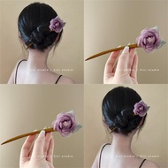Purple Rose Wood Hairpin Hairpin Mesh Flower Hairpin Antique Hairpin Flower Headdress Classy Hair Ac