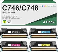 C746 C748 Toner Cartridge 4-Pack Replacement for Lexmark C746H1KG C746H1CG C746H1MG C746H1YG Toner C