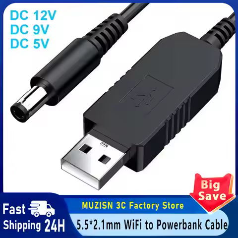 5.5*2.1mm WiFi to Powerbank Cable Connector DC 5V to 12V USB Cable Boost Converter Step-up Cord for 