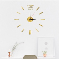 Jam dinding bercahaya jam tangan besar Horloge 3D DIY akrilik cermin pelekat kuarza Duvar Saat Klock moden bisu