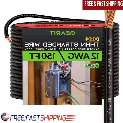 12 AWG Stranded THHN Wire 150 Feet 600V OFC Electrical Cable Nylon Jacket UL Listed Flexible Durable
