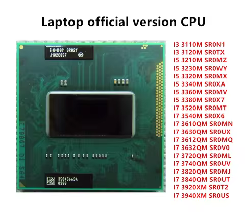 I3-3110M I5-3210M 3230 3320 3340 3360M 3380M I7 3520M 3540M 3610QM 3630MQM 3612 3632QM 3720 3740QM 3