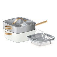 4 Keping 4.5qt Set Alat Memasak Kuali Persegi Seramik Tidak Lekat, Ais Putih Oleh Koleksi Drew Barry