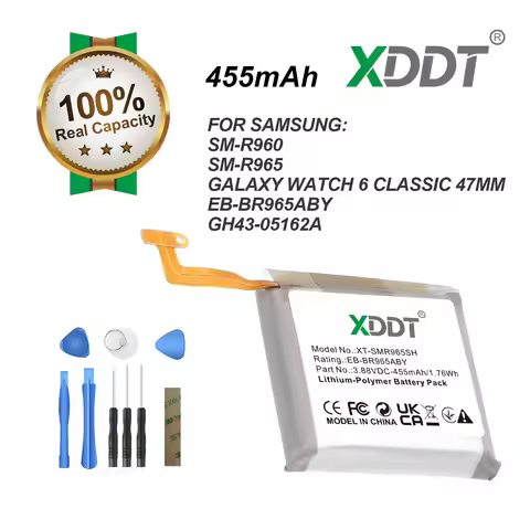 Smartwatch 455mAh/1.76Wh Battery For Samsung EB-BR965ABY,GH43-05162A,SM-R960,SM-R965,Galaxy Watch 6 