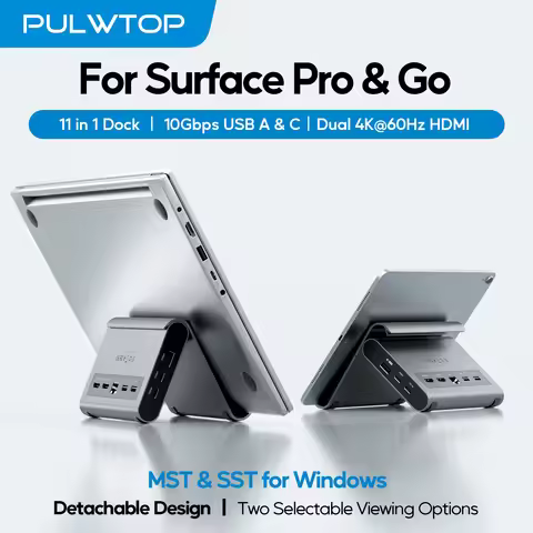 PULWTOP USB C Docking Station Dual Monitor, with 2 HDMI 4K, USB-C/A 10Gbps, USB-A 5Gbps,RJ45,PD for 