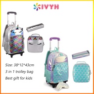 3-in-1 Trolley School Backpack Set with Wheels, Kids Rolling Bag, Lunch Bag, and Pencil Case