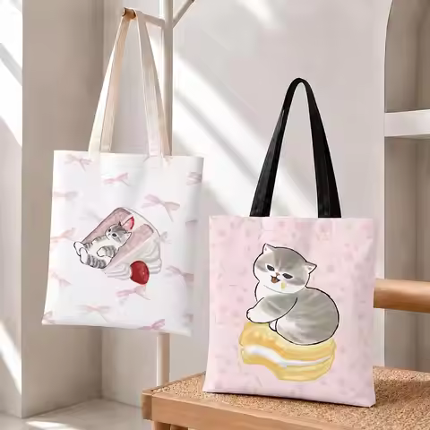 M-Mofusand Storage Bags Storage Bags Foldable Canvas Tote Bag, Reusable Fashion Shopping Bag for Wom