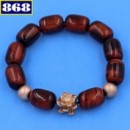 Red and black tiger eye stone bracelet with rose gold lotus VMHOEBHSHBH12