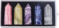 Runyangshi Natural Healing Crystal Wands Set of 5, 3.9"x1.8" (10x3cm) Large Crystal Tower 6 Faceted