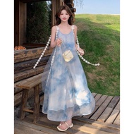 Chuan Chuan Chuan French Style Plus Size Tie-Dye Mesh Dress For Women Beach Vacation