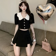 小香风西装短款娃娃领上衣年夏季蝴蝶结半身裙两套女潮20250619