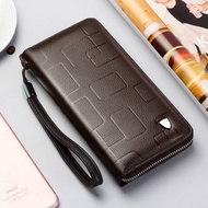 [COD] Cowhide Business Cell Phone Bag Men's Wallet Card Holder Wallet Long First Layer Cowhide Men's Zipper Wallet Clutch