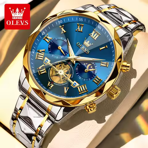 Watch OLEVS Original OLEVS 2709 Watch Man Business Original Moon Phase Diving Quartz Wristwatch Wate