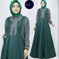 Gamis Dress Mix Motif Tartan Kotak Kotak Syar i Baju Muslim Fashion