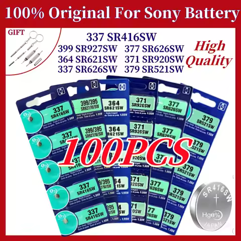 Hot 100pcs For Sony 337 SR416SW Coin Cell 364 SR621SW 371 SR920SW 377 SR626SW 379 SR521SW 395 399 SR