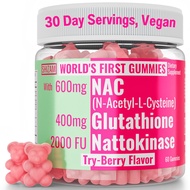 600mg NAC 2000 FU 100mg Nattokinase & 400mg Reduced L Glutathione Gummies, N-Acetyl Cysteine Capsule