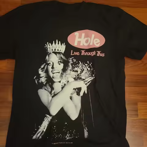 Hole Retro Grunge T-Shirt Courtney Love Graphic Logo Distressed Album Cover Print with Lyrics Collec