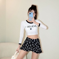 TS ชุดว่ายน้ำผู้หญิงสไตล์กีฬาเกาหลีins เสื้อแขนยาว+กระโปรง มีฟองน้ำและซับใน เอวลอย เนื้อผ้าไม่บาง พร