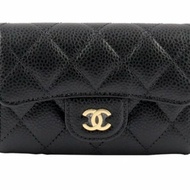 CHANEL 香奈兒 經典金色雙C LOGO菱格粒紋暗釦卡夾/零錢包(黑AP0214C-BLK-GP)