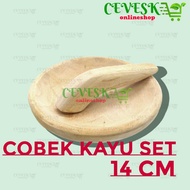 Cobek Kayu Ulekan Set Cobek Sambal Mini Kecil Sedang Besar Cowet Mutu Kayu 14 16 18 20 22 Cm Souveni