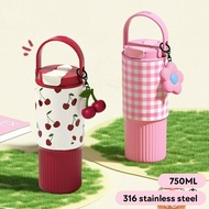 750ml Stainless Steel Car Tumbler Cherry Print and Contrasting Color Design Tumbler Tahan Sejuk Port