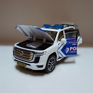 Diecast Toyota Land Cruiser LC300 GXR SUV Custom Indonesian Police Traffic Car 1:24 Scale Alloy Car 