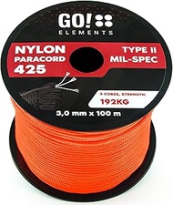 GO!elements 100m Paracord rope made of tearproof nylon - 3mm Paracord 425 type II lines as outdoor r