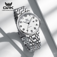OPK นาฬิกาควอตซ์สำหรับผู้ชายกันน้ำลำลอง2023นาฬิกาควอตซ์สแตนเลสสายเหล็กลำลองแฟชั่นผู้ใหญ่ธุรกิจ